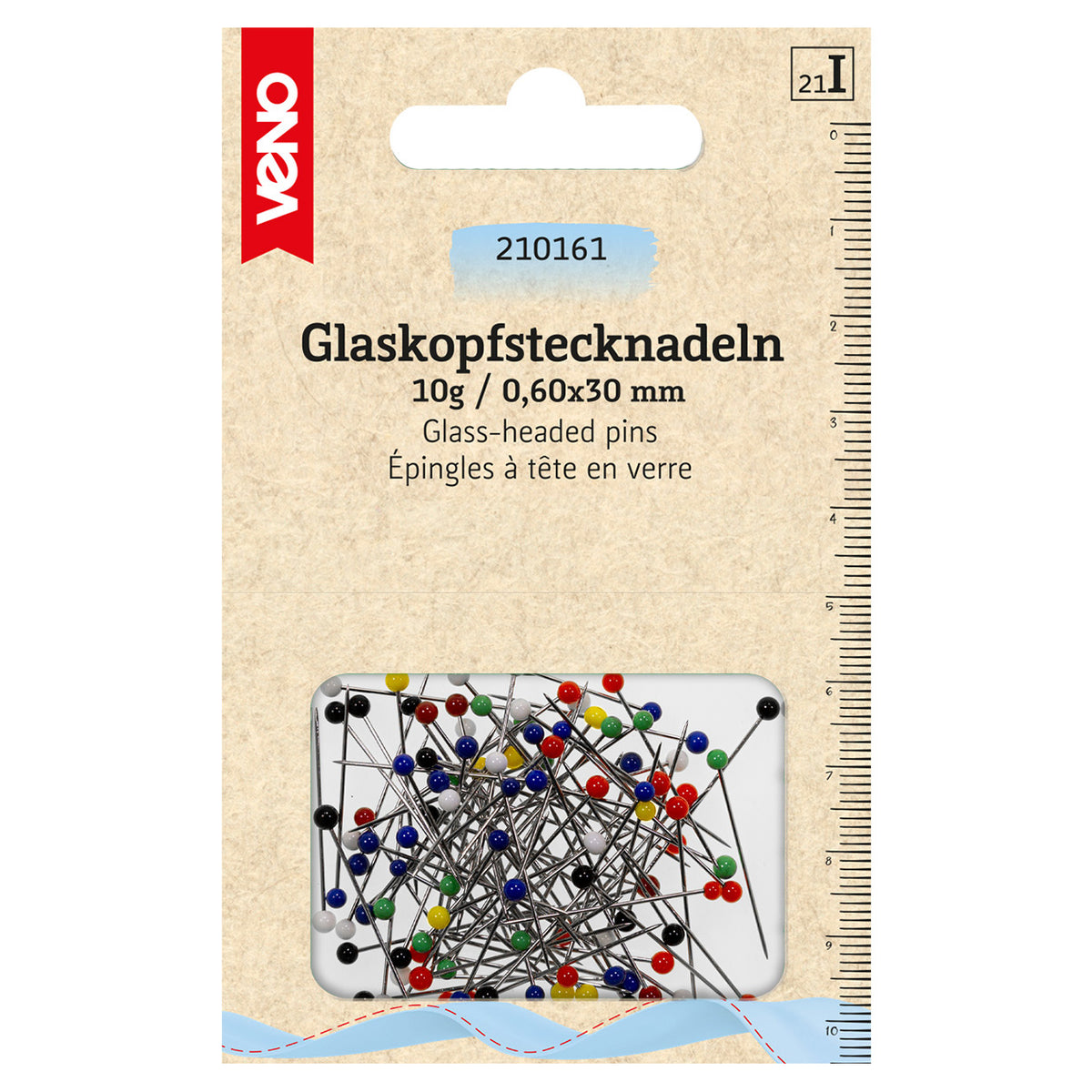 Veno Glaskopfstecknadeln 0,60 x 30 mm bunt 10 g