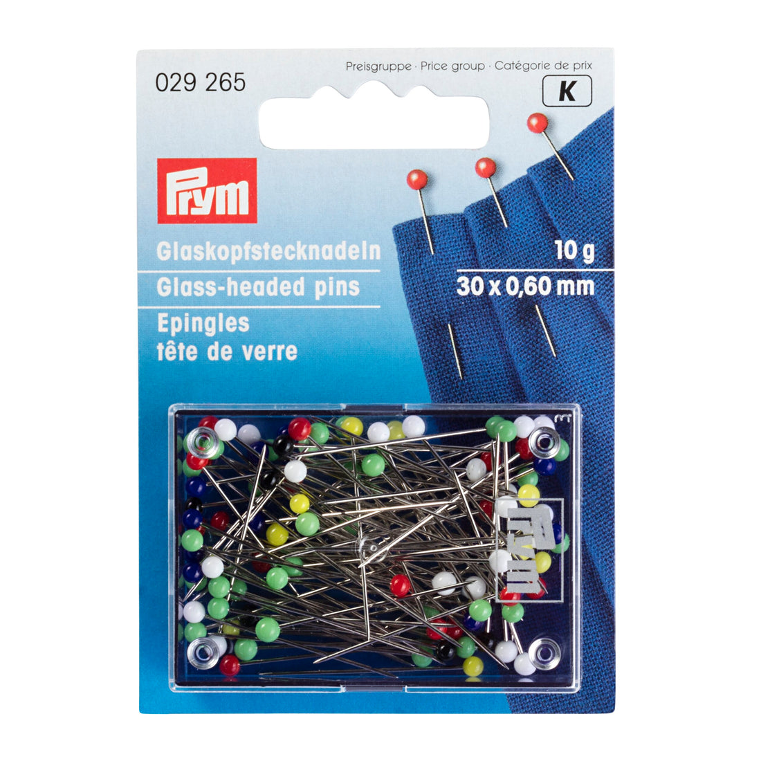 Prym Glaskopf-Nadel Stahl 30x0,60 silber bunt