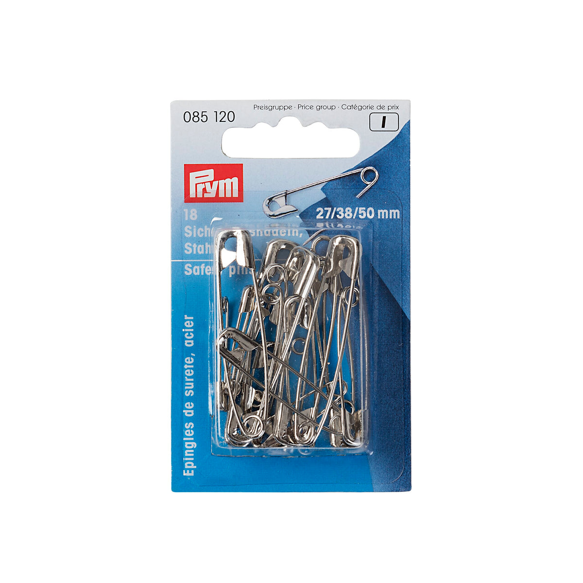 Prym Sicherh-Nadel Stahl 27 + 38 + 50 sort silber