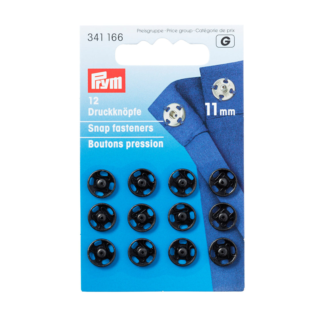 Prym Annäh-Druckknöpfe Messing 11mm schwarz