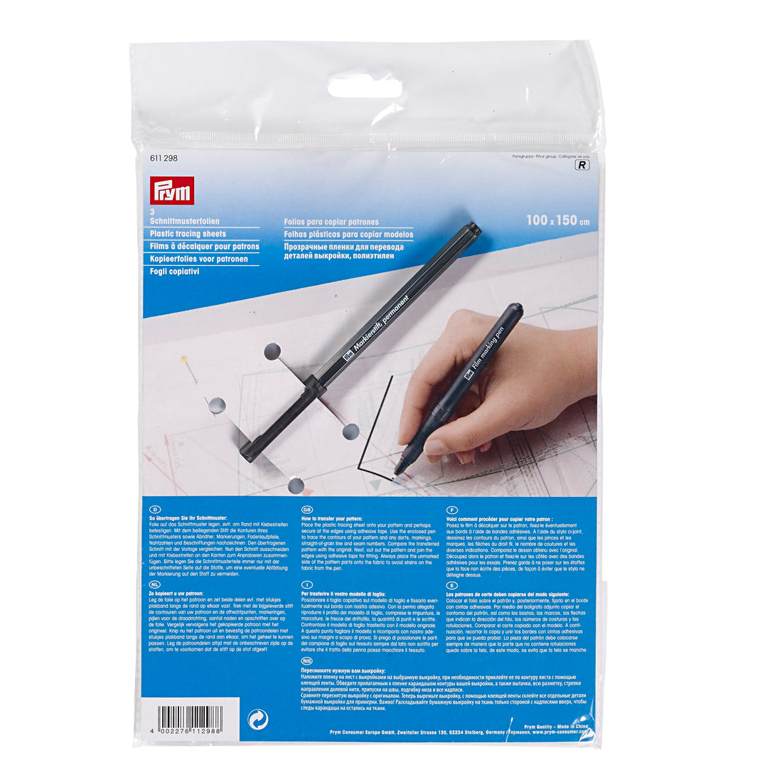 Prym Schnittmusterfolien mit Stift 3 Bögen