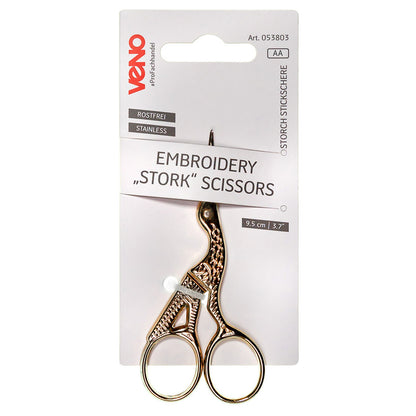 Veno Stickschere Storch 9 cm gold